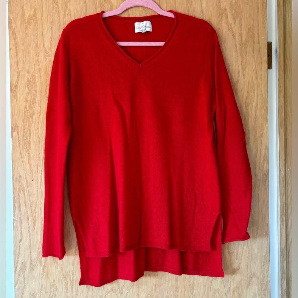 Belle France Cashmere sweater. Red neck with long sleeves. Size M.